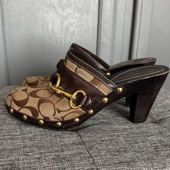 Coach Signature Brown and Tan Mules - Picture 3 of 4